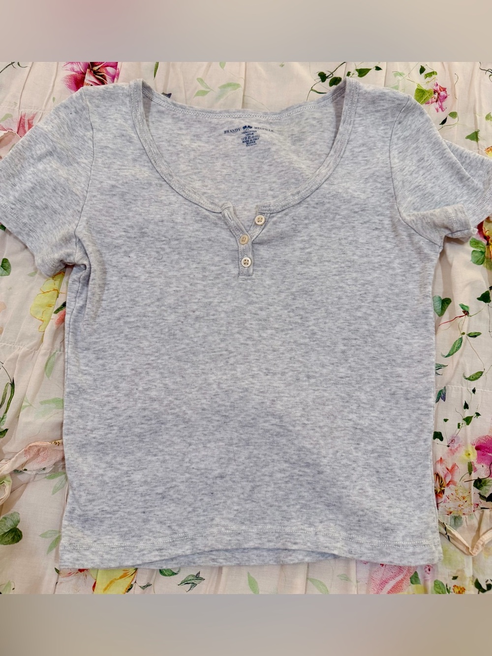 Brandy Melville Light Heather Gray Short Sleeve Henley Tee